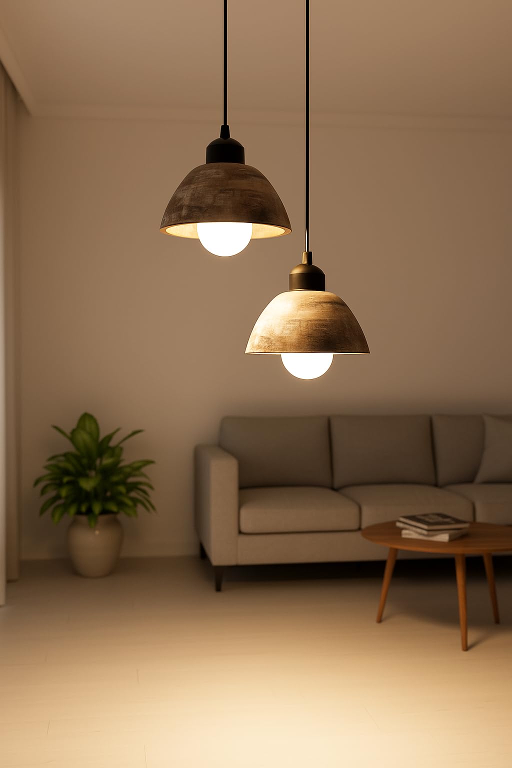 Wooden Hanging Lights for Living Room | Handcrafted Walnut Finish Ceiling Hanging Lamp | Adjustable Cord | Elegant Pendant Lights for Bedroom, Kitchen & Balcony Décor (LARGE-10 INCH)