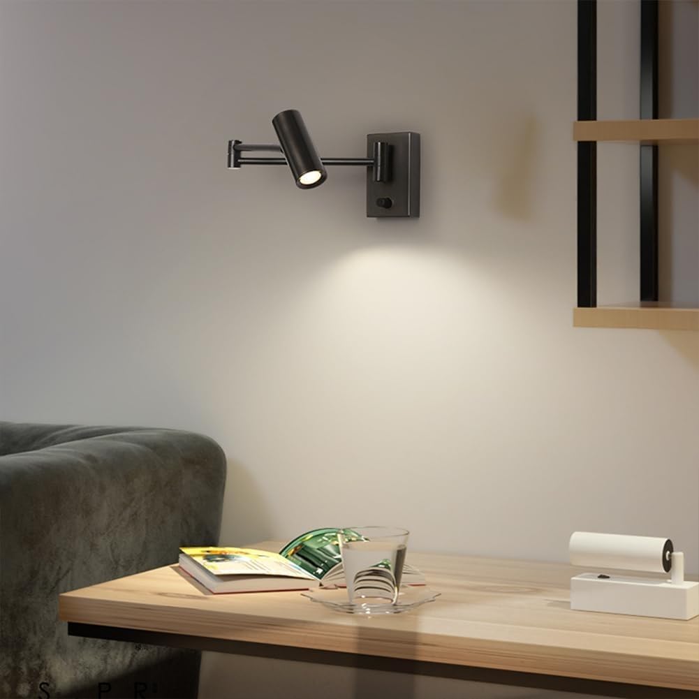 Modern 360° Rotatable Black Wall Lamp for Living Room & Bedroom | Adjustable Focus Light | Metal Warm White Wall Light Fixture for Home Decoration