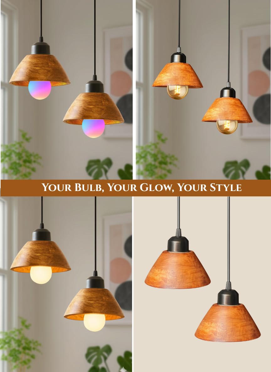 Vintage Modern Wooden Hanging Lights for Living Room, Bedroom, Home Decoration | Walnut Polish (Set of 3 Lights Chandelier)