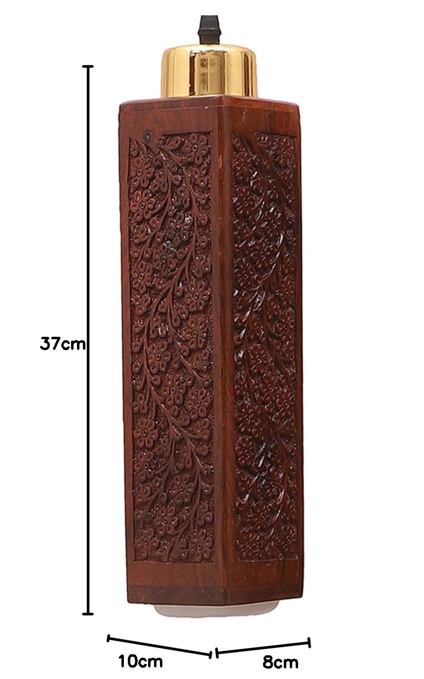 Green House Fully Handmade Sheesham Wood Hanging/Ceiling/Pendant Light | Intricate Carving | 9W in-Built Warm White LED | Brass Rivets | Perfect for Bedroom, Kitchen, Dining Room, Hallway
