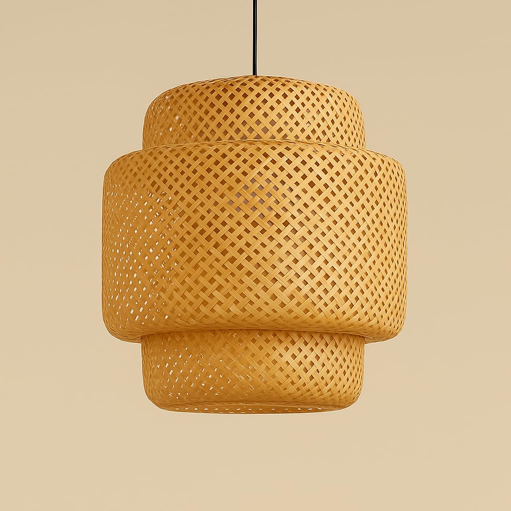 AKWAY Rattan Hanging lamp for Living Room | Bamboo Hanging Light for Bedroom | Cane Wicker Pendant lamp for Home Decoration (Bulb Not Included) (Bamboo Ceiling Lamp with Diffuser)