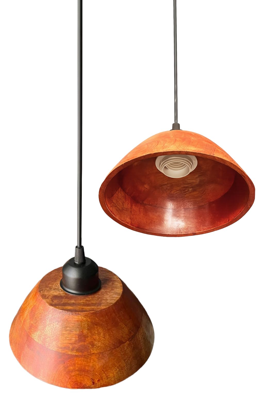 Wooden Hanging Lights for Living Room | Handcrafted Walnut Finish Ceiling Hanging Lamp | Adjustable Cord | Elegant Pendant Lights for Bedroom, Kitchen & Balcony Décor (LARGE-10 INCH)