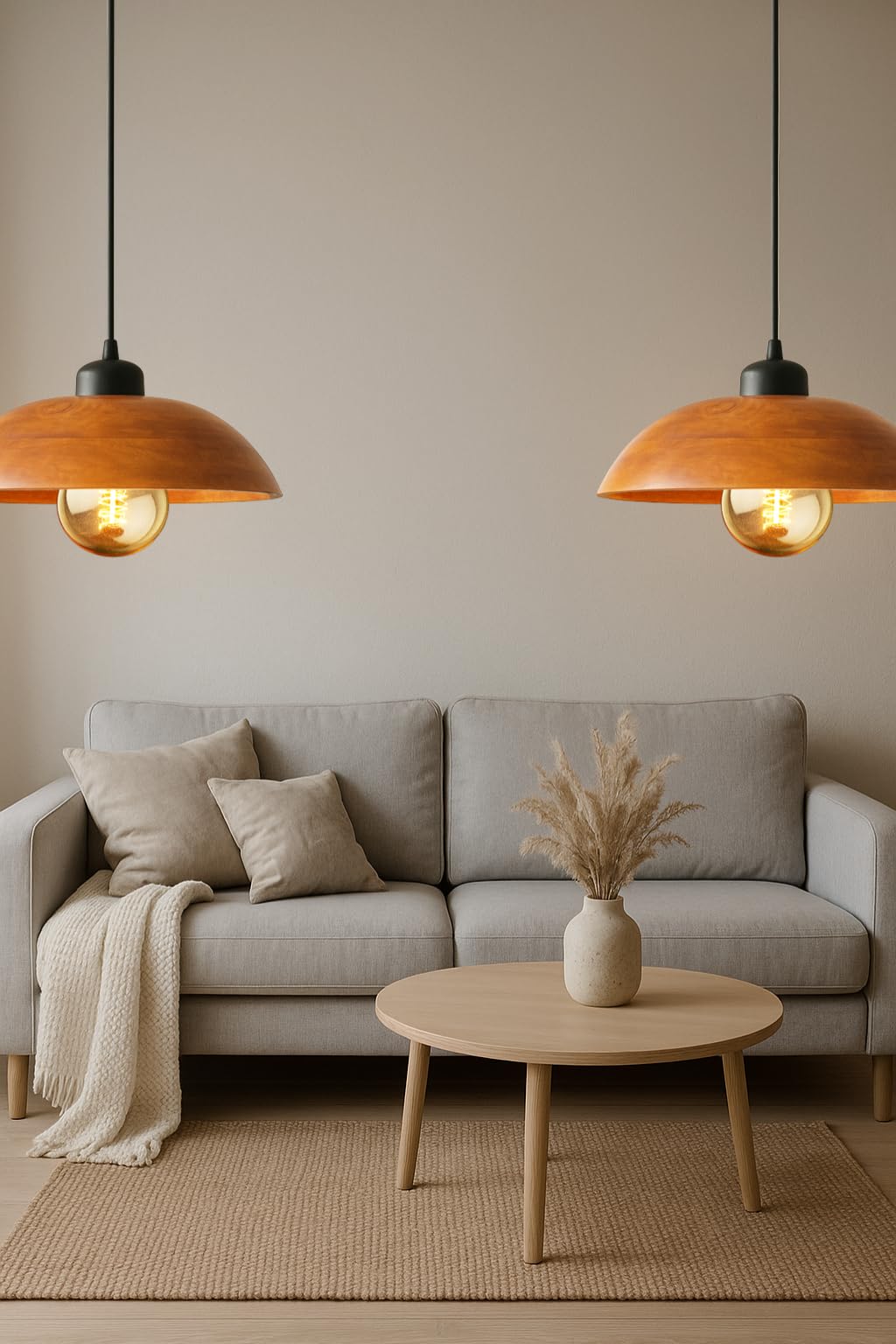 Wooden Hanging Lights for Living Room | Handcrafted Walnut Finish Ceiling Hanging Lamp | Adjustable Cord | Elegant Pendant Lights for Bedroom, Kitchen & Balcony Décor (LARGE-10 INCH)