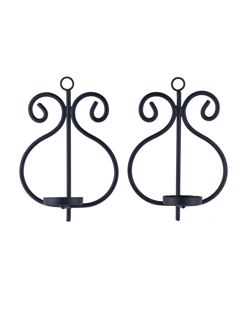 Homesake® Wall Candle Sconce Set of 2 Wrought Iron Candle Holder Hanging Wall Mounted Candle Sconces for Living Room Home Decor, Black with Glass and Free T-Light Candles (Eye Yellow Gold)