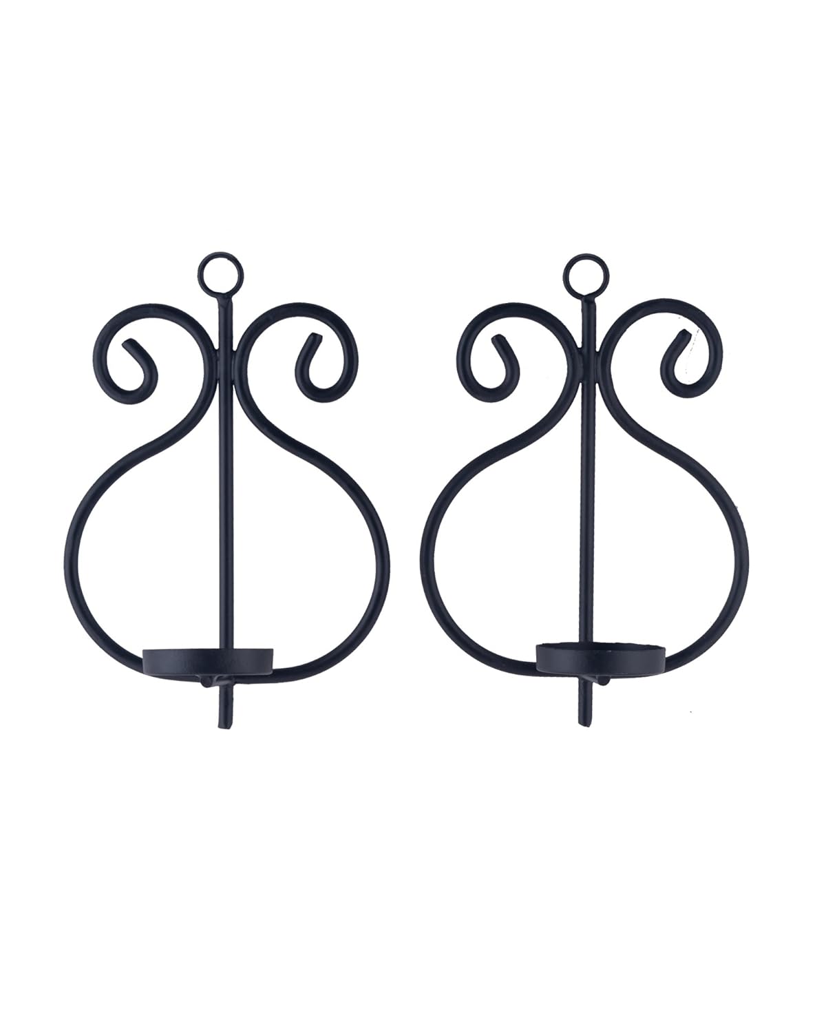 Homesake® Wall Candle Sconce Set of 2 Wrought Iron Candle Holder Hanging Wall Mounted Candle Sconces for Living Room Home Decor, Black with Glass and Free T-Light Candles (Eye Yellow Gold)