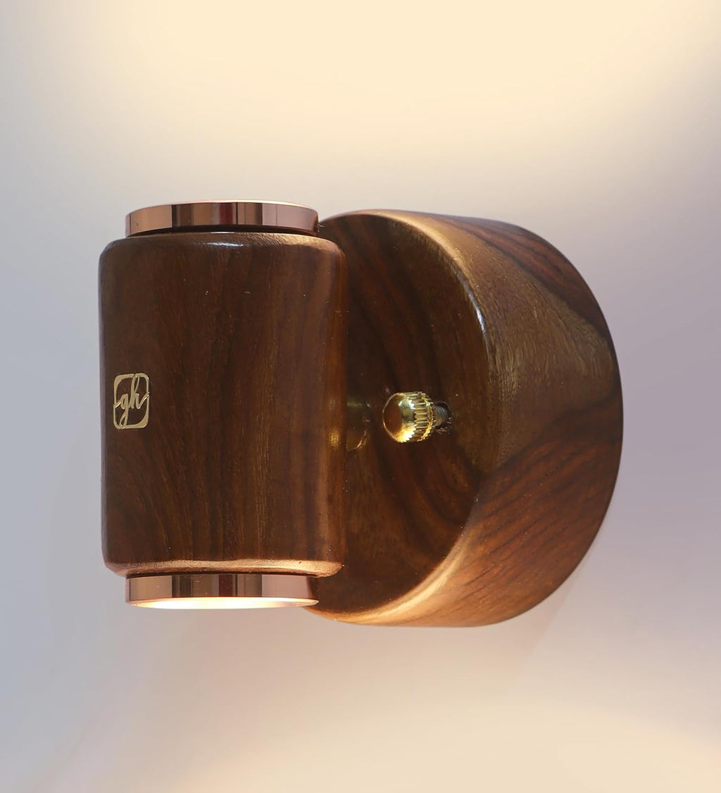 Green House Handmade Sheesham Wood Wall Light Lamp | 2 Way Light - UP/Down | 3W+3W Warm White LED | Modern Wooden Wall Sconce for Living Room, Bedroom, Staircase, Hallway Decor | Pack of 1