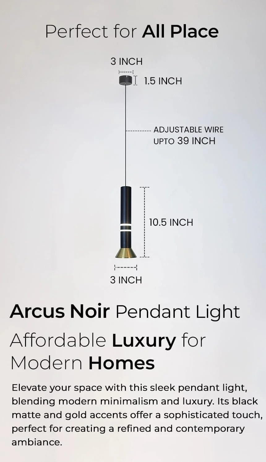 Hanging Light Black & Gold Pendant Lamp | Modern Cylindrical Spotlight with 3 Color LED (Warm White, Natural White, Cool White) | Ceiling Lights for Living Room Bedroom Dining