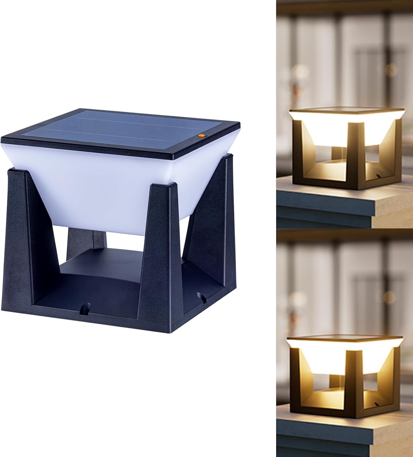 LITVERSE Abs Solar Post Pillar Light,10.5 cm Small Outdoor Waterproof Outdoor LED Post Cap Light for Garden,Patio,Deck & Pillar Decoration|2 Brightness Levels|Dusk to Dawn|Modern Design (1 Pack),Black