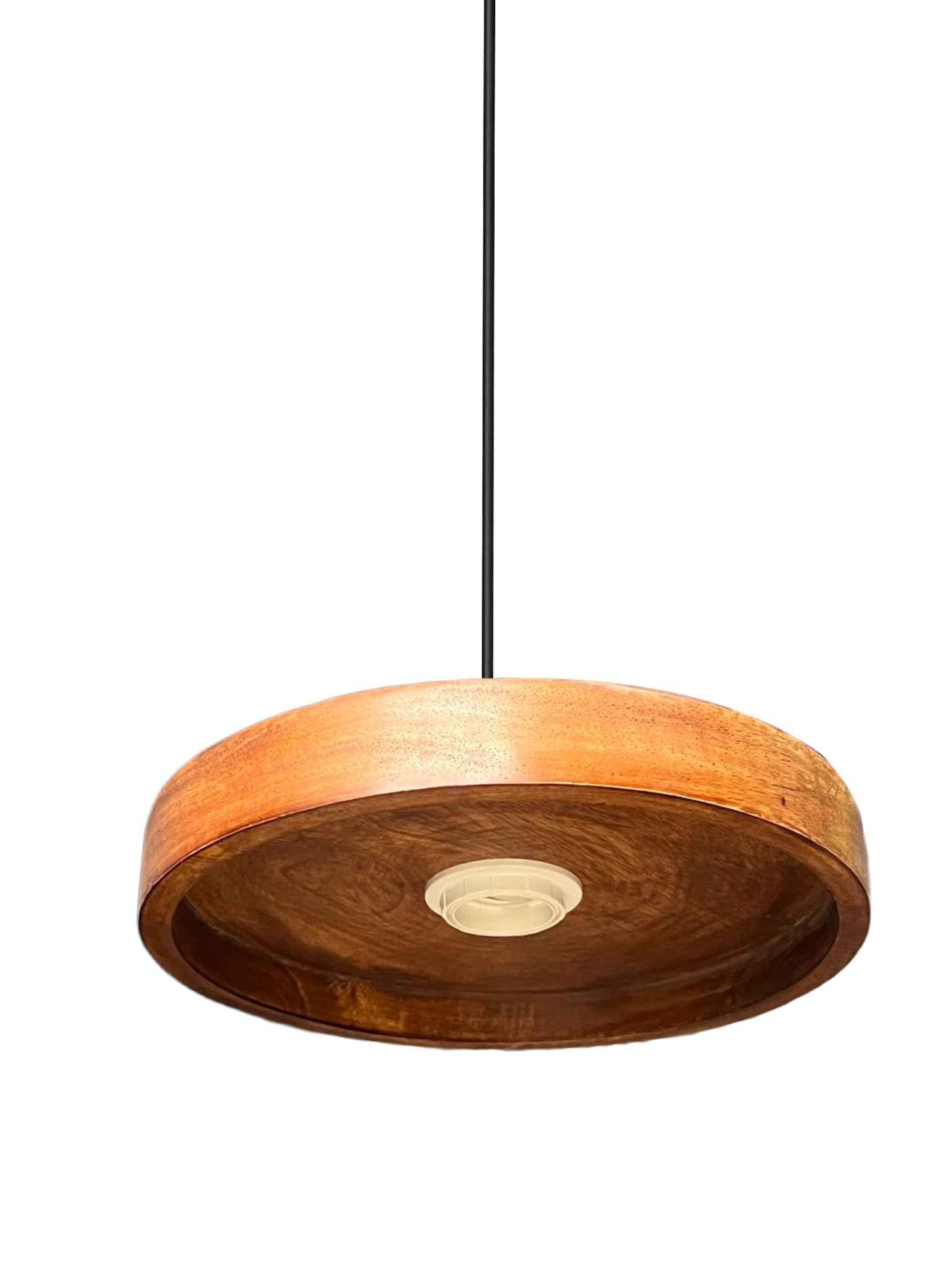 Wooden Hanging Lights for Living Room | Handcrafted Walnut Finish Ceiling Hanging Lamp | Adjustable Cord | Elegant Pendant Lights for Bedroom, Kitchen & Balcony Décor (LARGE-10 INCH)