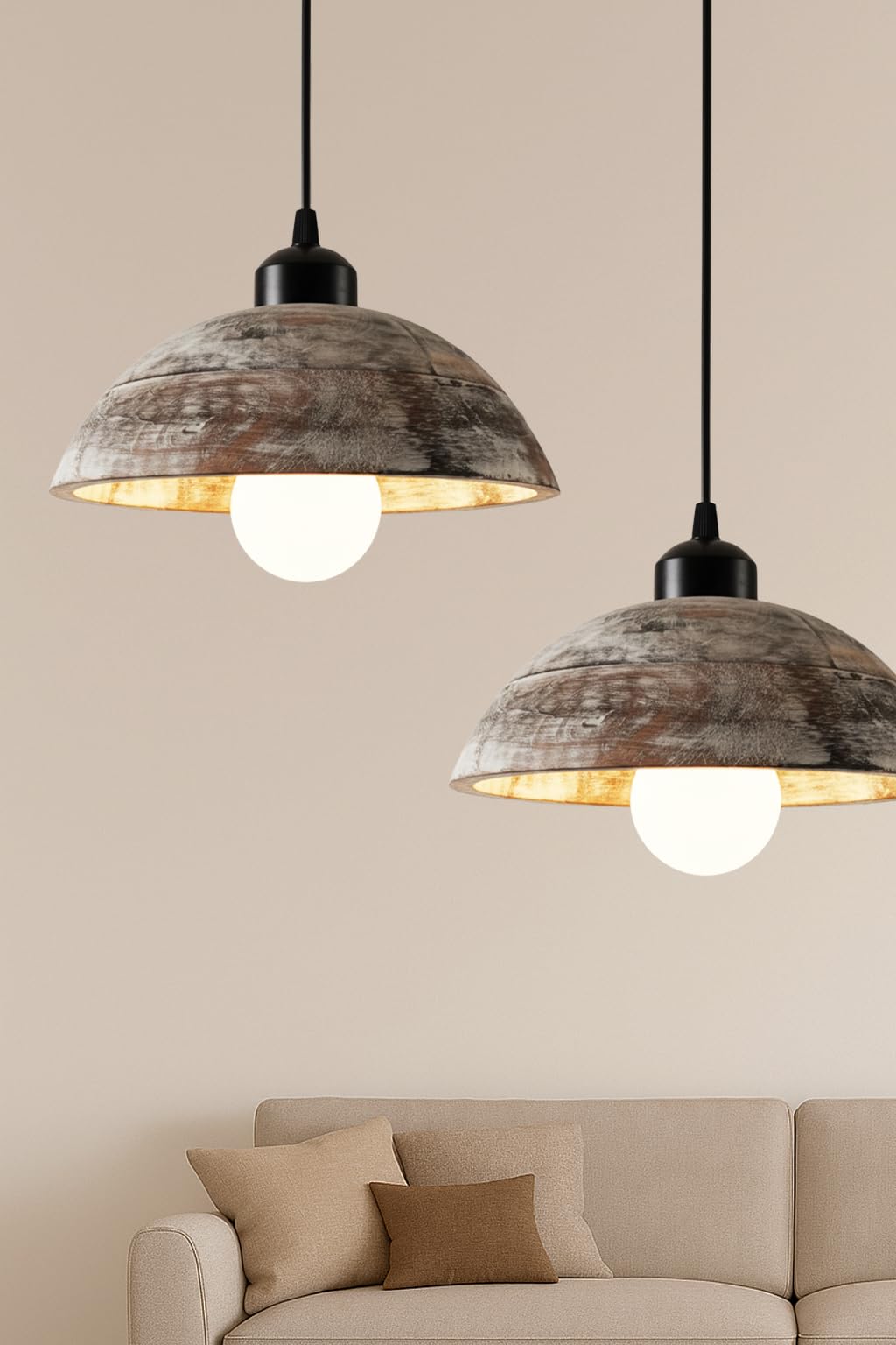 Wooden Hanging Lights for Living Room | Handcrafted Walnut Finish Ceiling Hanging Lamp | Adjustable Cord | Elegant Pendant Lights for Bedroom, Kitchen & Balcony Décor (LARGE-10 INCH)