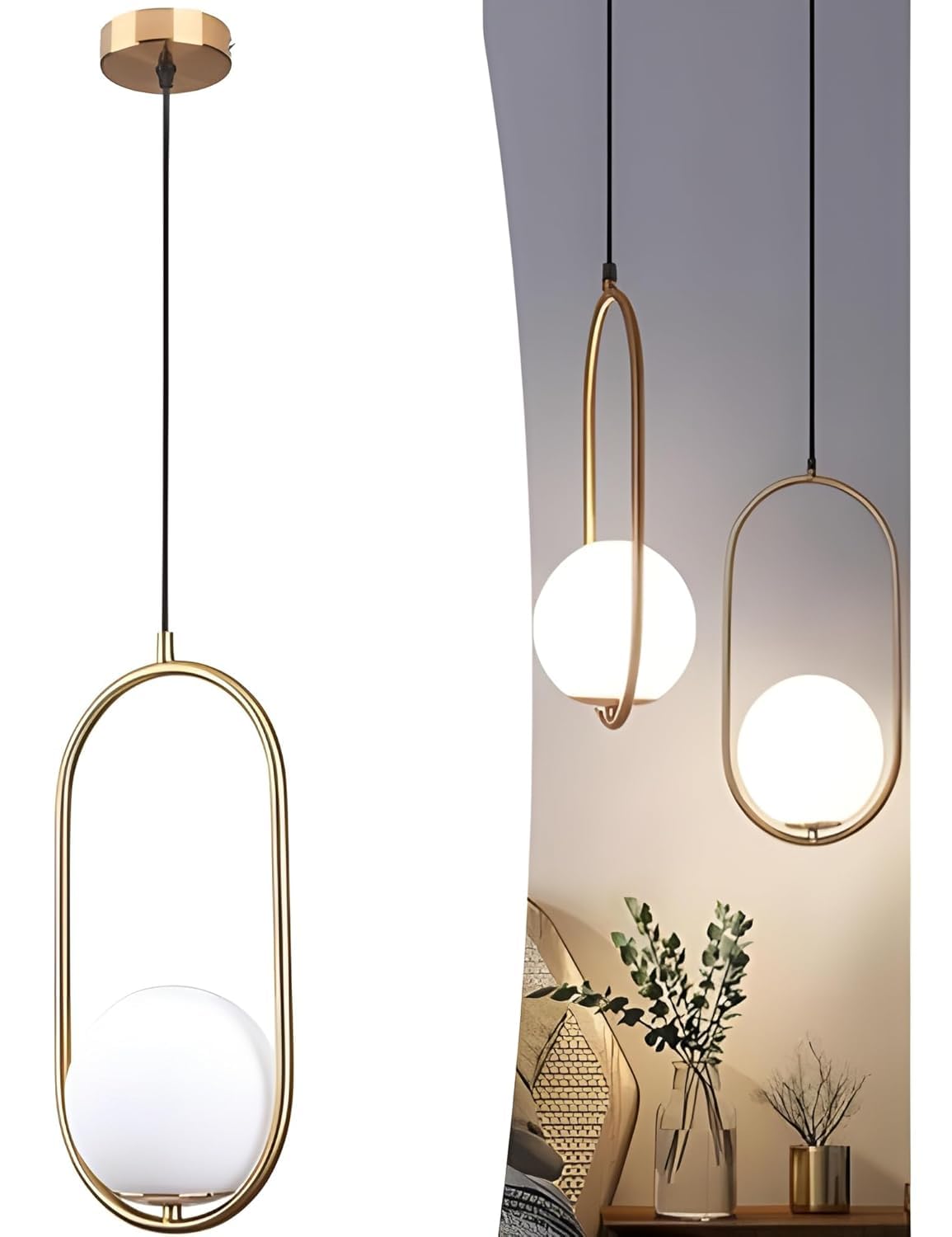 Desidiya® Modern Double 3-Ring LED Pendant Light Lamp - Warm White Hanging Ceiling Pendant Light, Elegant Finish for Home & Living Spaces & Living Room Ceiling Light