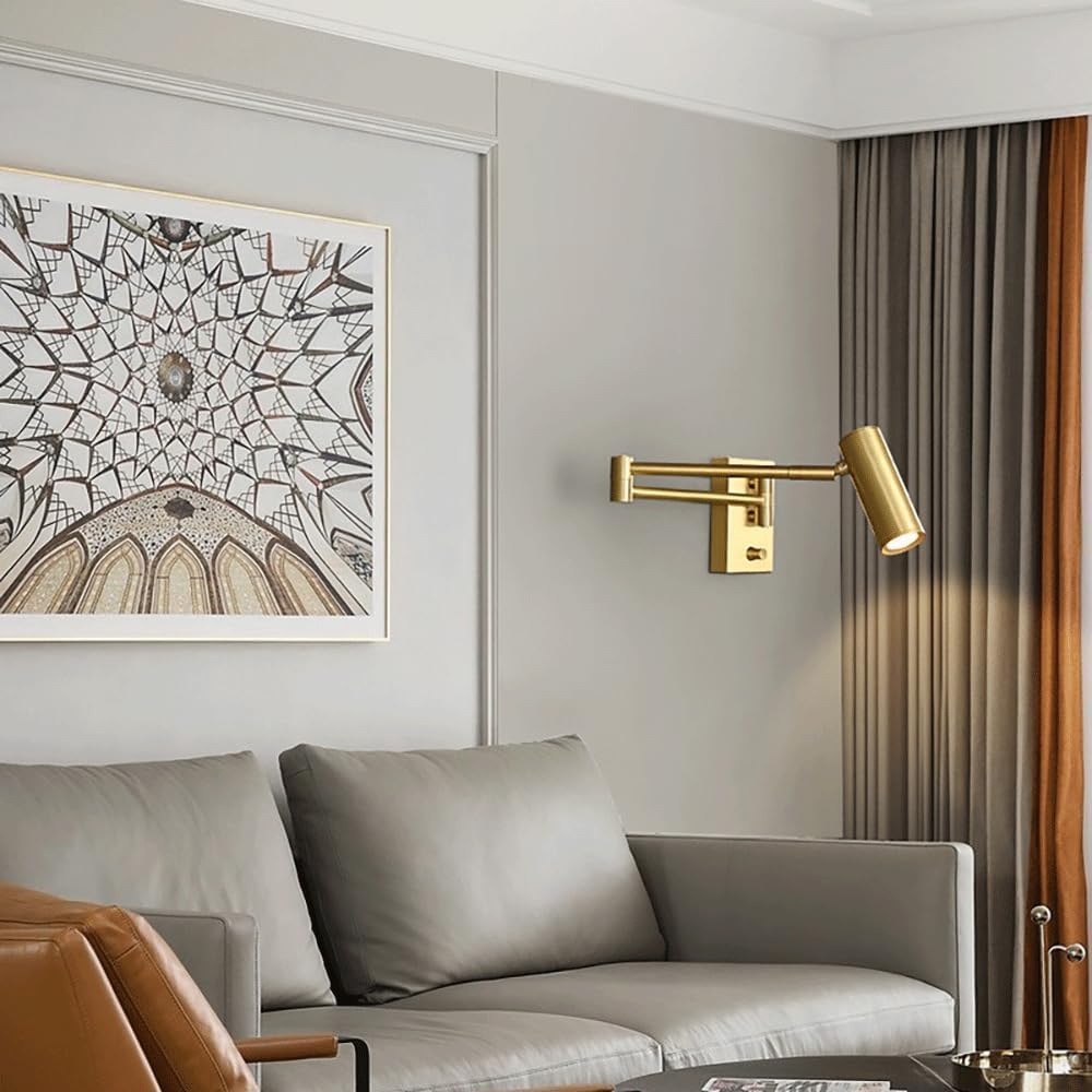 Modern 360° Rotatable Golden Wall Lamp for Living Room & Bedroom | Adjustable Focus Light | Metal Warm White Wall Light Fixture for Home Decoration