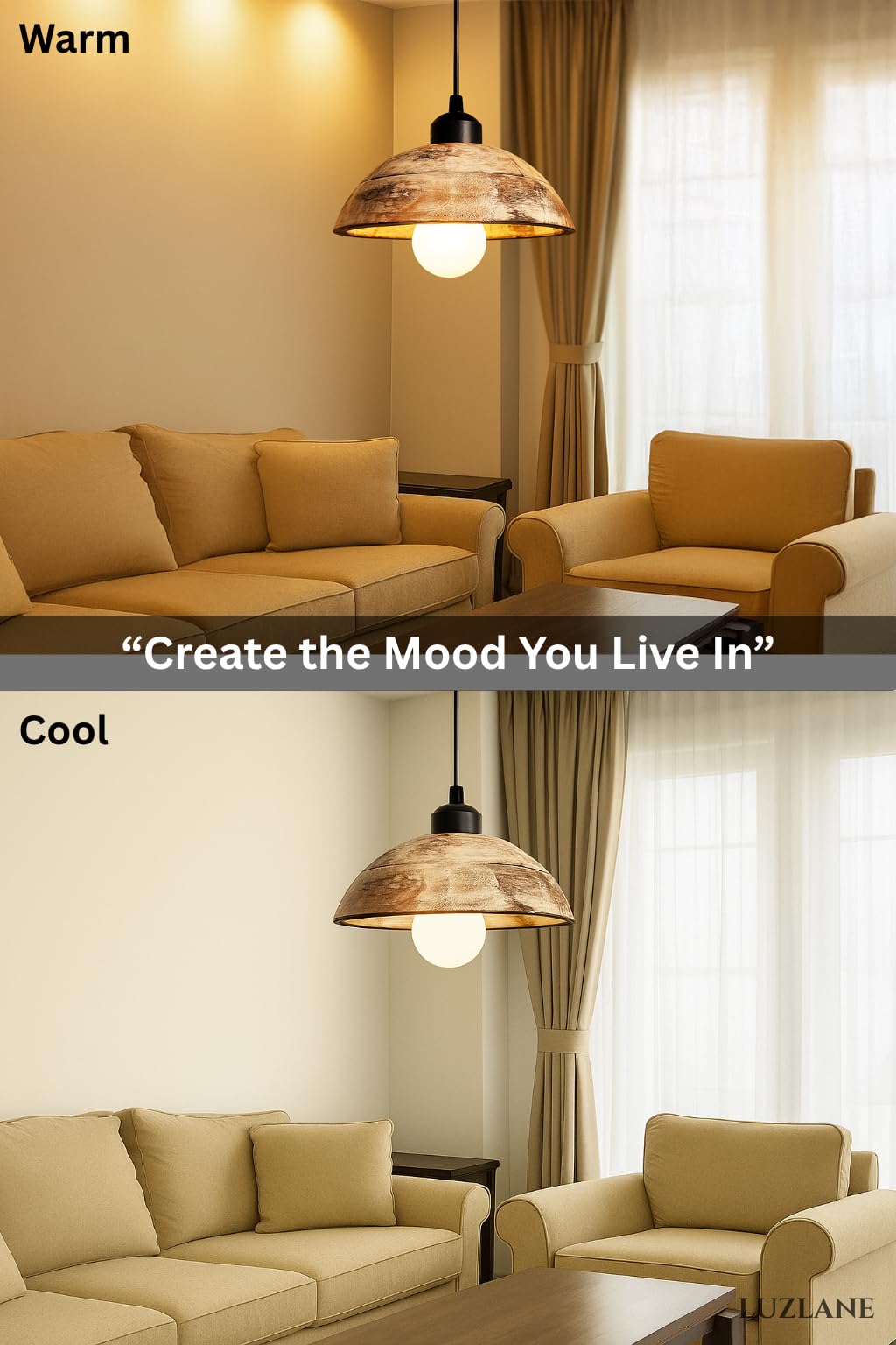 Wooden Hanging Lights for Living Room | Handcrafted Walnut Finish Ceiling Hanging Lamp | Adjustable Cord | Elegant Pendant Lights for Bedroom, Kitchen & Balcony Décor (LARGE-10 INCH)