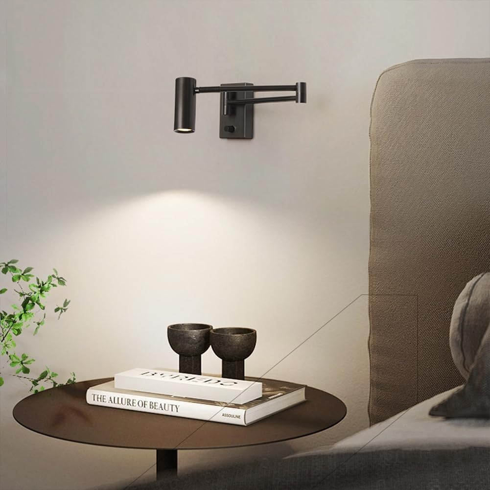 Modern 360° Rotatable Black Wall Lamp for Living Room & Bedroom | Adjustable Focus Light | Metal Warm White Wall Light Fixture for Home Decoration