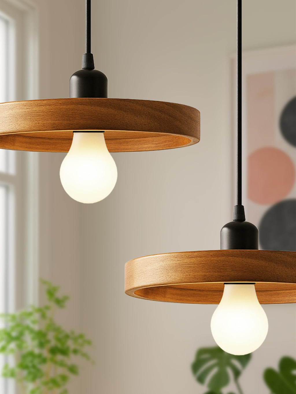 Wooden Hanging Lights for Living Room | Handcrafted Walnut Finish Ceiling Hanging Lamp | Adjustable Cord | Elegant Pendant Lights for Bedroom, Kitchen & Balcony Décor (LARGE-10 INCH)