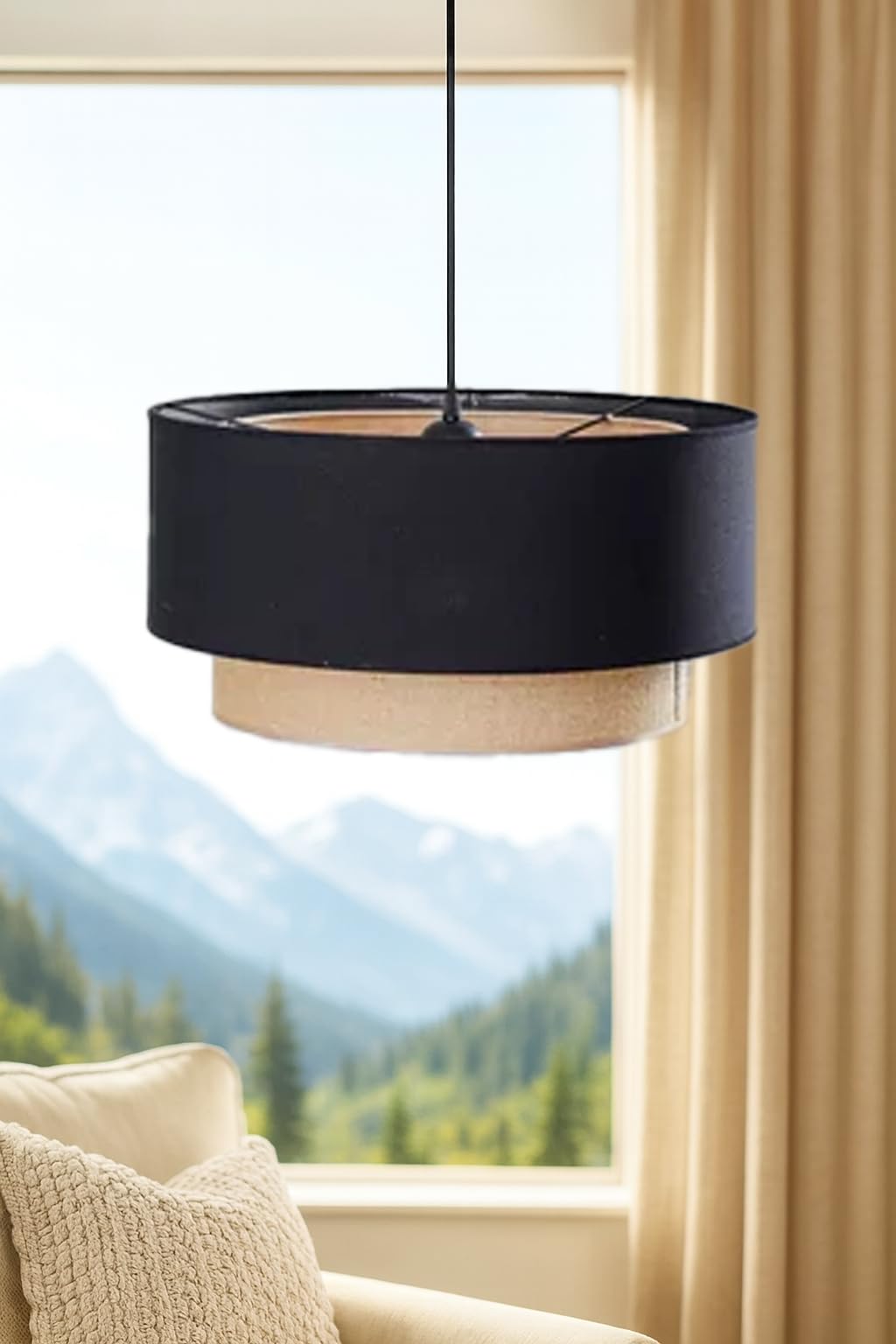 AKWAY Jute Hanging Lamp | Boho Ceiling Lamp for Bedroom, Living Room | Natural Jute Pendant Light | Perfect for Living Room, Dining Room or Office Lighting (16" D x 10" H) - Keya