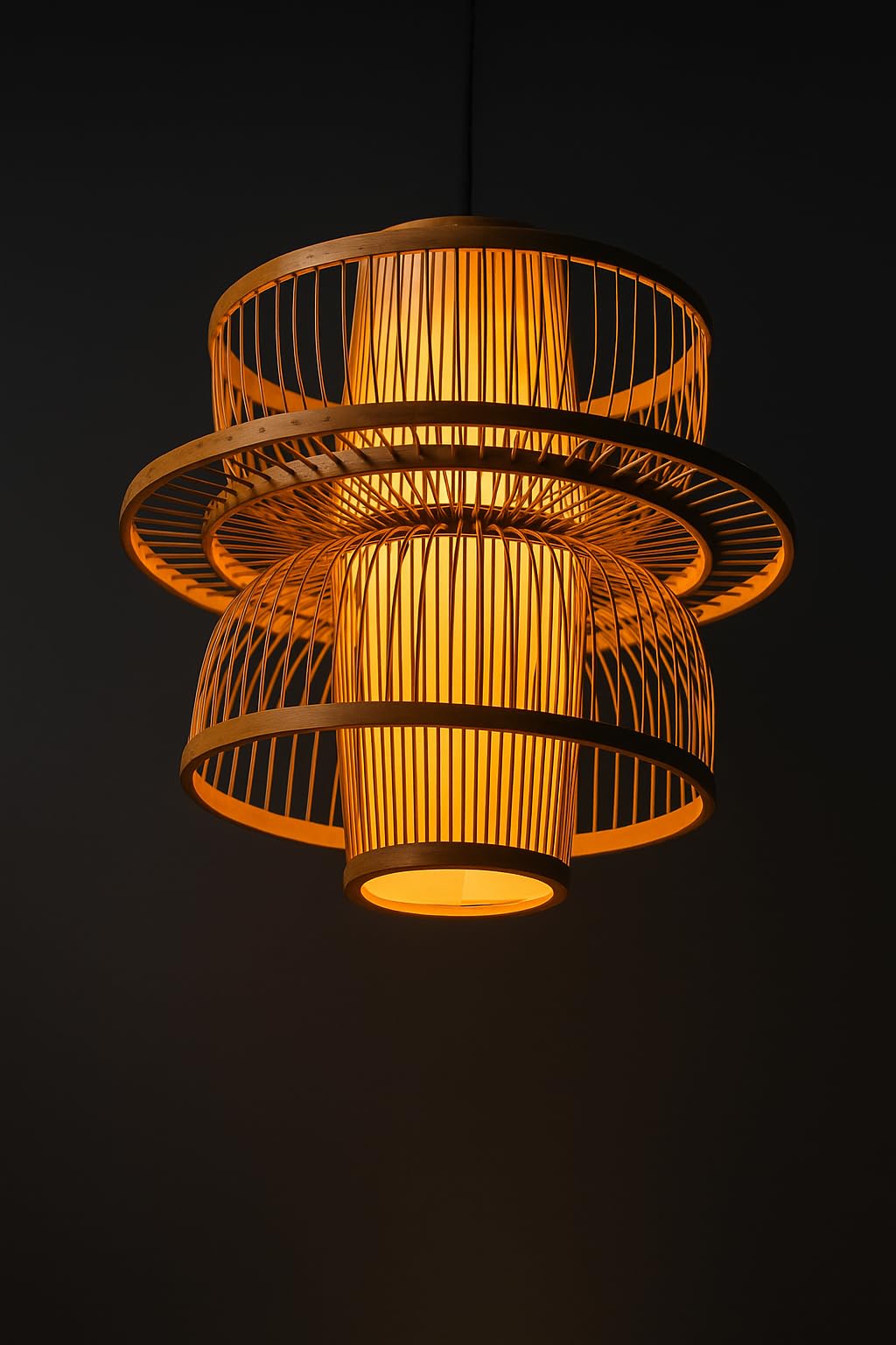 AKWAY Rattan Hanging lamp for Living Room | Bamboo Hanging Light for Bedroom | Cane Wicker Pendant lamp for Home Decoration (Bulb Not Included) (Bamboo Ceiling Lamp with Diffuser)