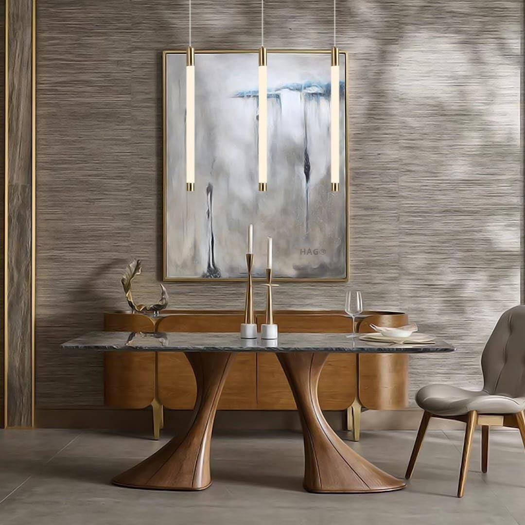 Hanging Light Black & Gold Pendant Lamp | Modern Cylindrical Spotlight with 3 Color LED (Warm White, Natural White, Cool White) | Ceiling Lights for Living Room Bedroom Dining