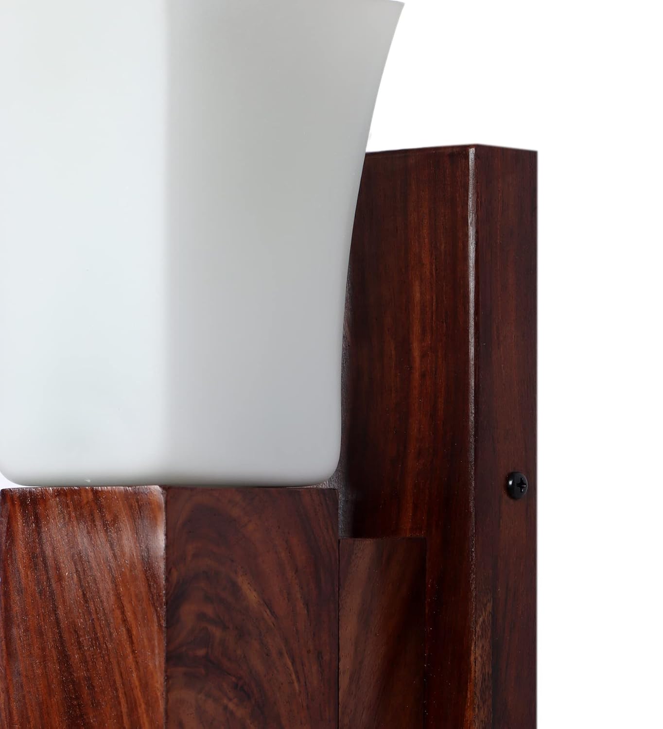 Green House 100% Handmade Sheesham Wood Wall Light Lamp | White Square Glass with E27 Bulb Holder(Bulb not Included) | Perfect Diwali Home Decor Lighting for Bedroom, Living Room, Dining Room, Hallway