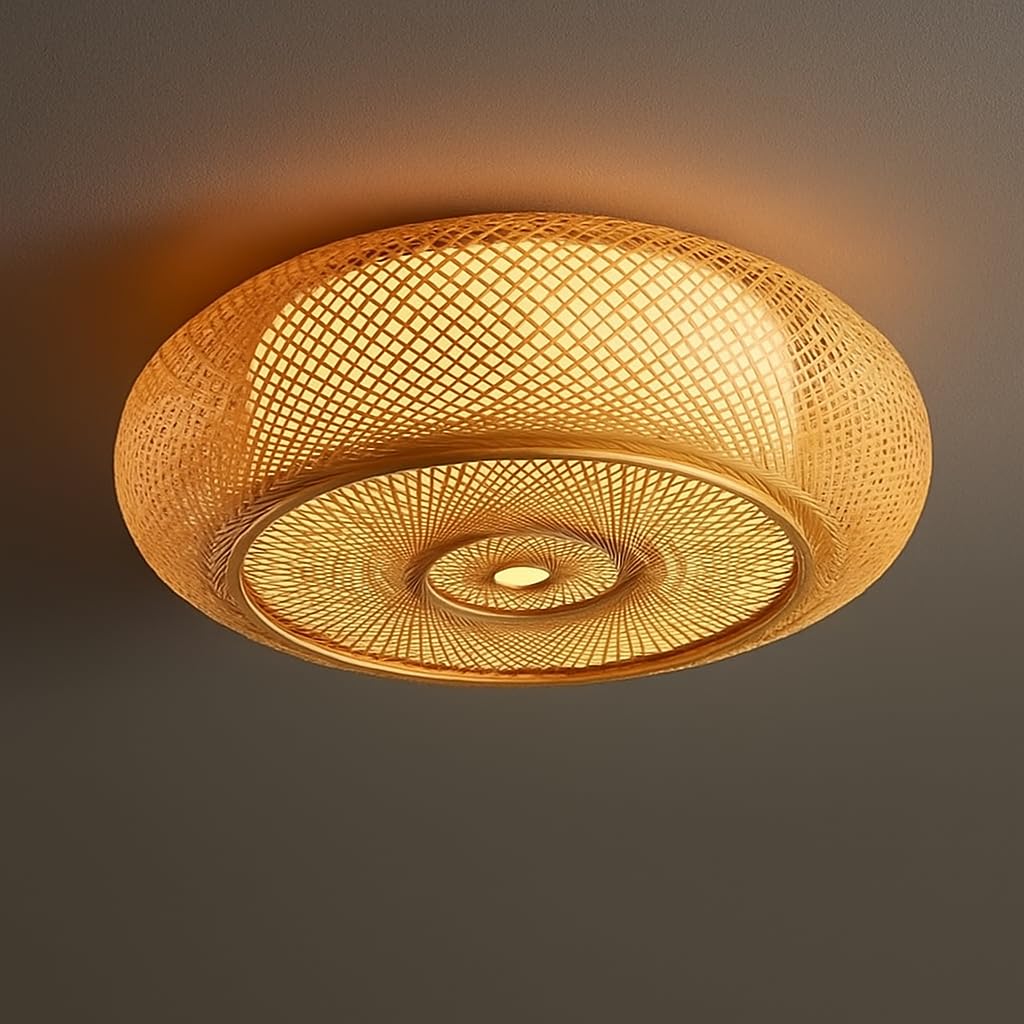 AKWAY Rattan Hanging lamp for Living Room | Bamboo Hanging Light for Bedroom | Cane Wicker Pendant lamp for Home Decoration (Bulb Not Included) (Bamboo Ceiling Lamp with Diffuser)