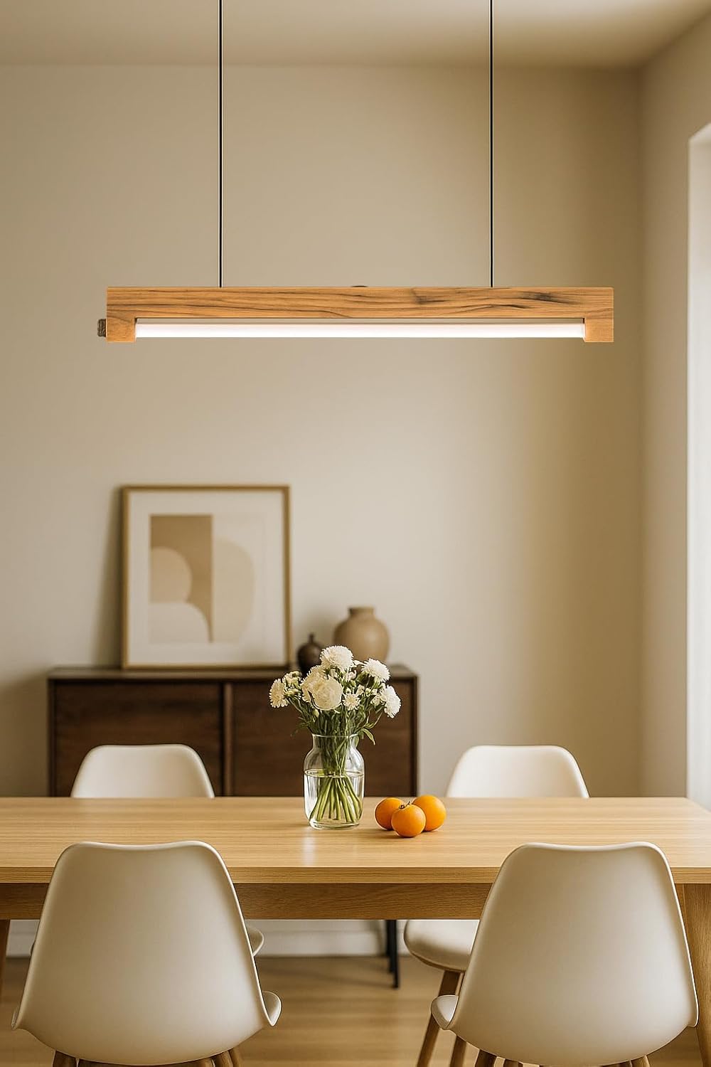 Artica Pine Wood Ceiling Lamp with LED Tube Light – Modern Wooden Ceiling Light Fixture for Home, Office & Kitchen Décor Warm White 20w