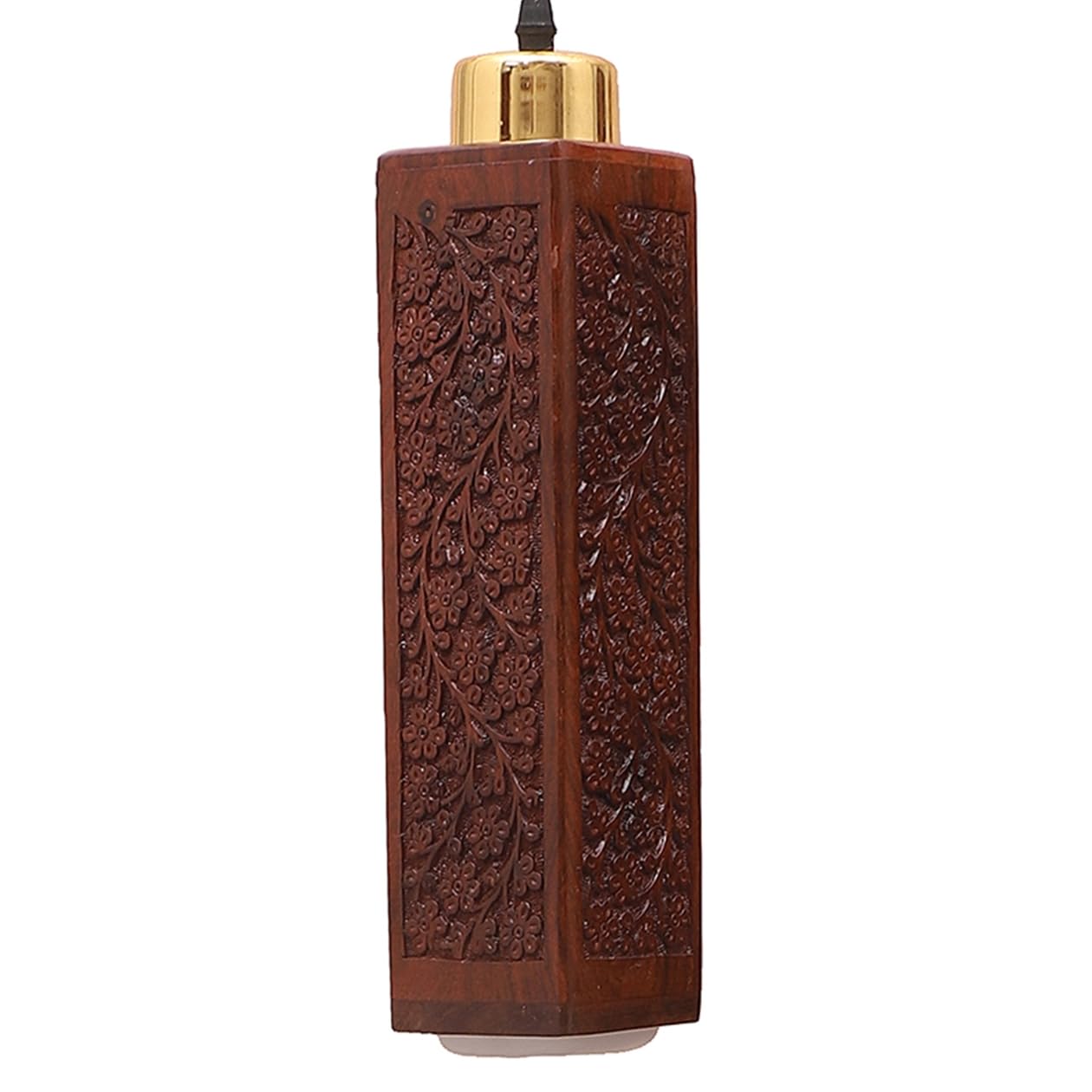 Green House Fully Handmade Sheesham Wood Hanging/Ceiling/Pendant Light | Intricate Carving | 9W in-Built Warm White LED | Brass Rivets | Perfect for Bedroom, Kitchen, Dining Room, Hallway