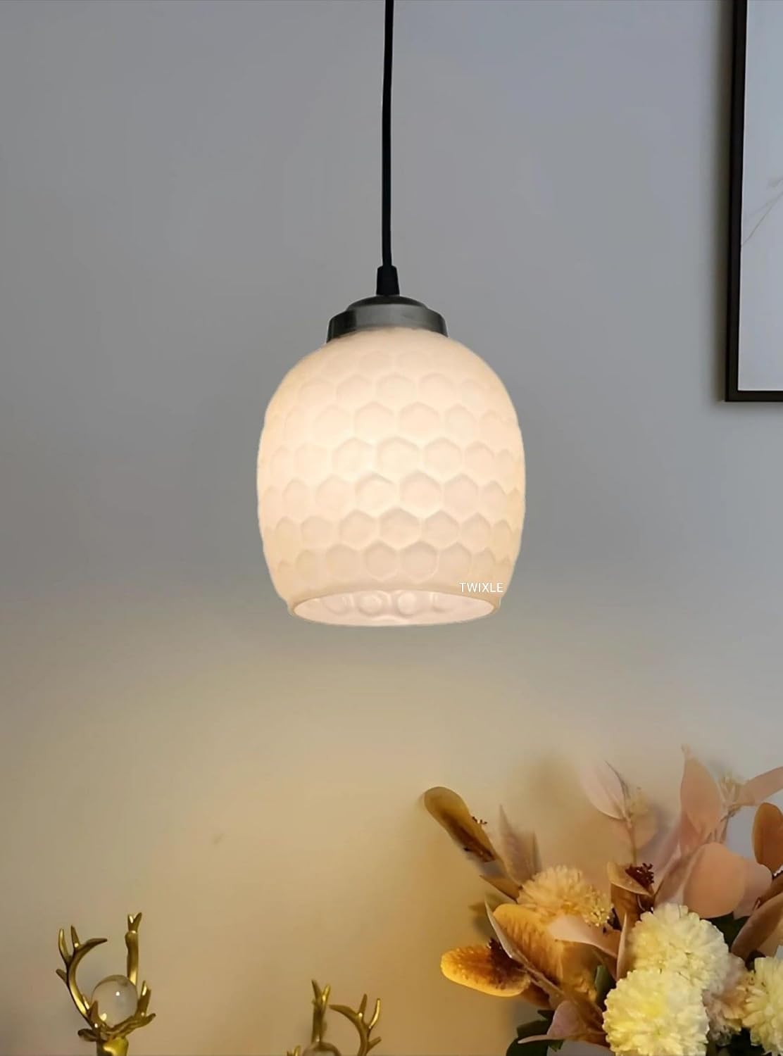Handmade Pendant Light, Glass, Ceiling Lamp, Home Decor Items, Hanging Ceiling Decorative Chandelier, Fancy Glass for Home Decor (Honeycomb Glass) (Without Bulb)