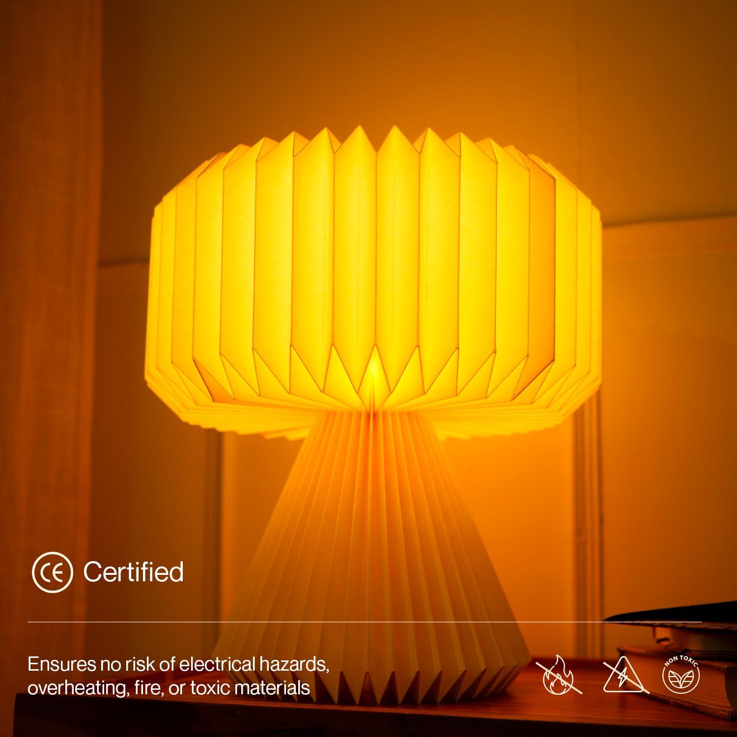 FIG Living Ori Table Lamp for Living Room Decoration, Bedroom, Study and Gifting | 32 cm Tall Origami Design Lampshade | Premium Laminated Paper - Dust and Water Resisant | Ambient Night Lamp