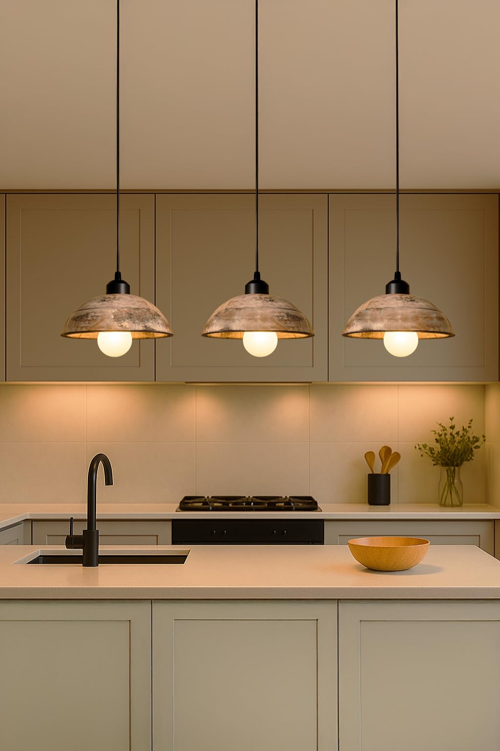 Wooden Hanging Lights for Living Room | Handcrafted Walnut Finish Ceiling Hanging Lamp | Adjustable Cord | Elegant Pendant Lights for Bedroom, Kitchen & Balcony Décor (LARGE-10 INCH)