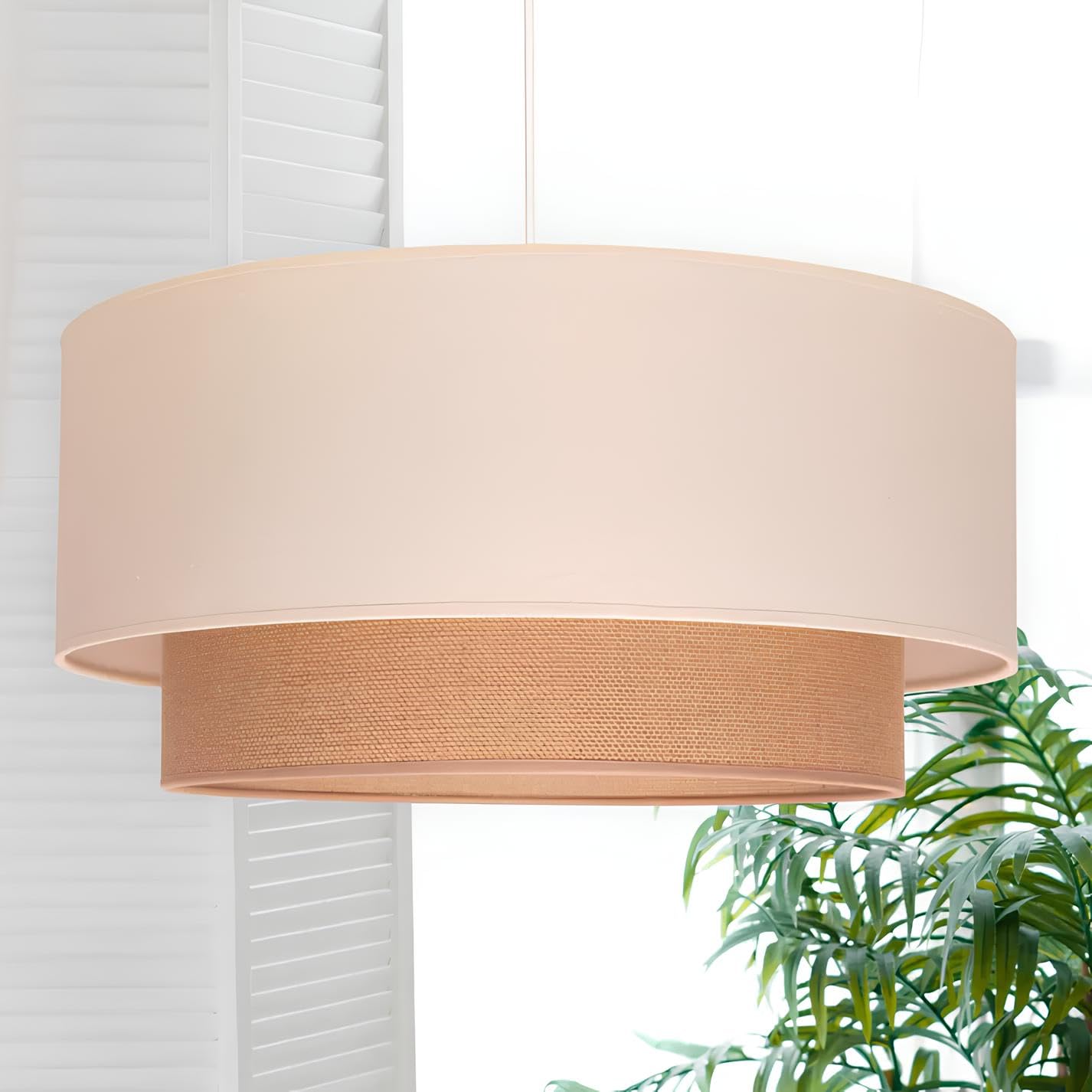 AKWAY Jute Hanging Lamp | Boho Ceiling Lamp for Bedroom, Living Room | Natural Jute Pendant Light | Perfect for Living Room, Dining Room or Office Lighting - (14" D x 10") - Tejas