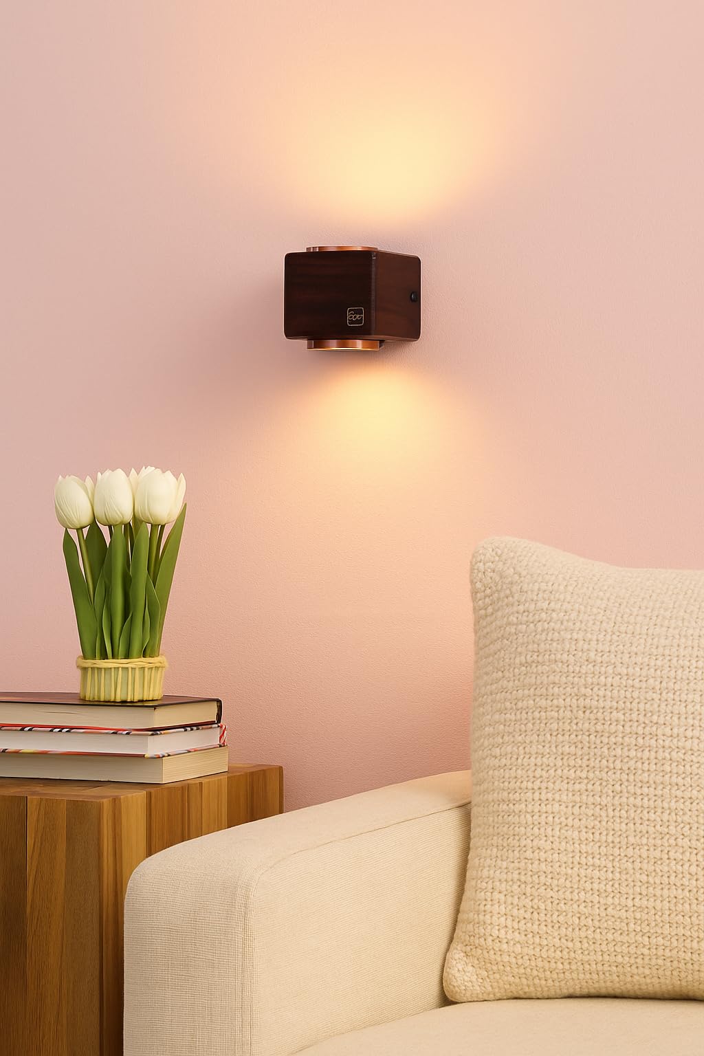 Green House Handmade Sheesham Wood Wall Light Lamp | 2 Way Light - UP/Down | 3W+3W Warm White LED | Modern Wooden Wall Sconce for Living Room, Bedroom, Staircase, Hallway Decor | Pack of 1