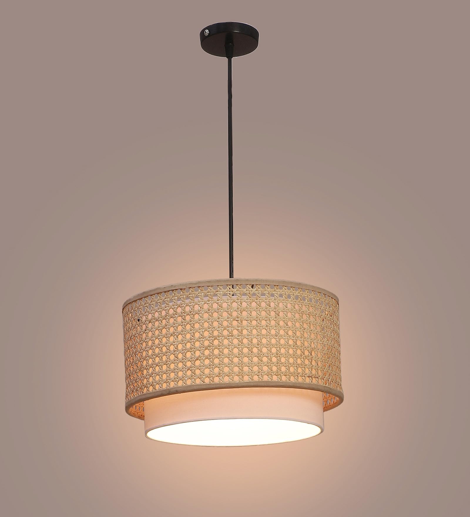 AKWAY Bamboo Hanging lamp for Living Room | Rattan Hanging lamp | Cane Pendant Light for Home Decoration (12" Dia x 6" H) (Bulb not Included)