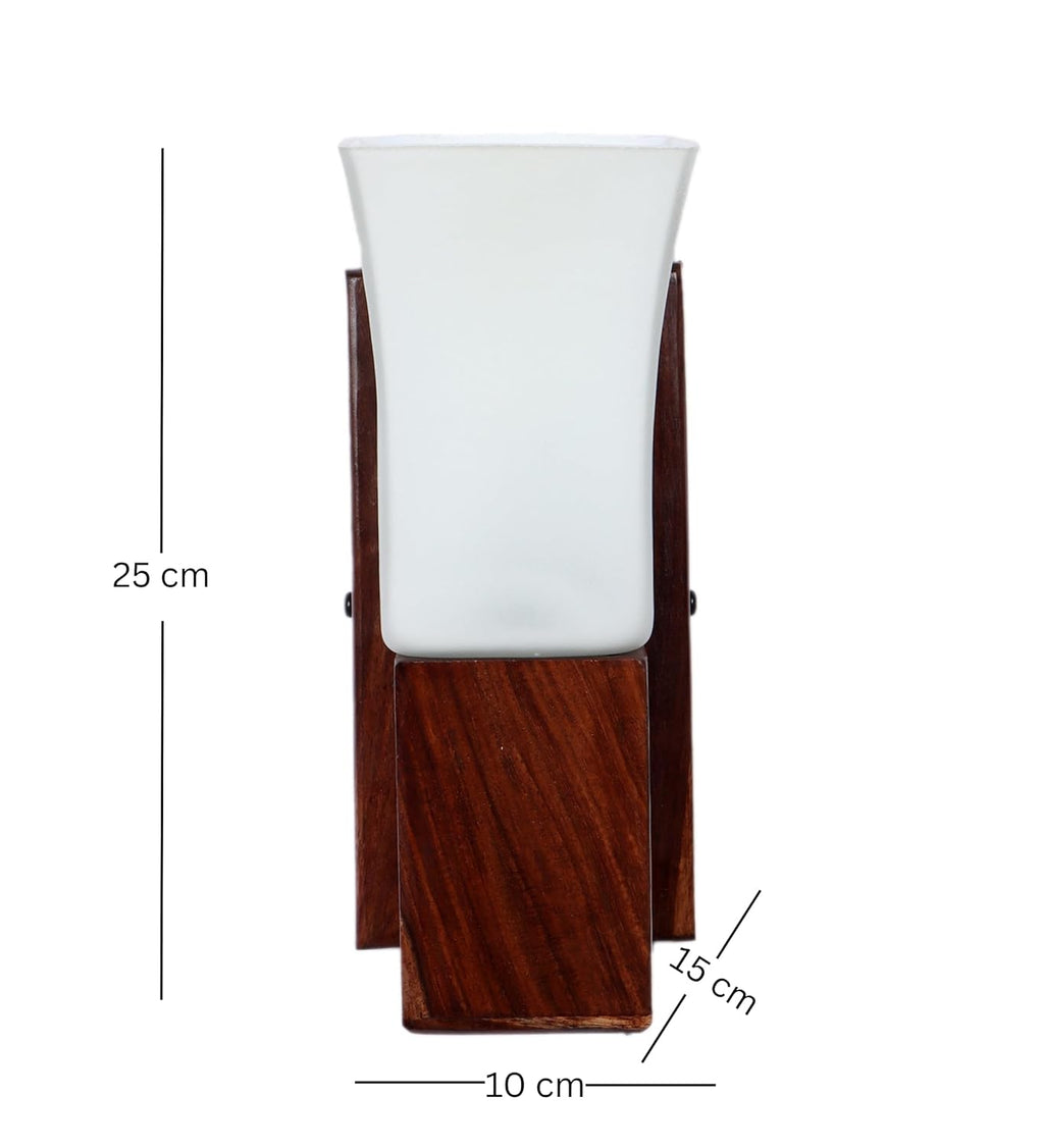 Green House 100% Handmade Sheesham Wood Wall Light Lamp | White Square Glass with E27 Bulb Holder(Bulb not Included) | Perfect Diwali Home Decor Lighting for Bedroom, Living Room, Dining Room, Hallway