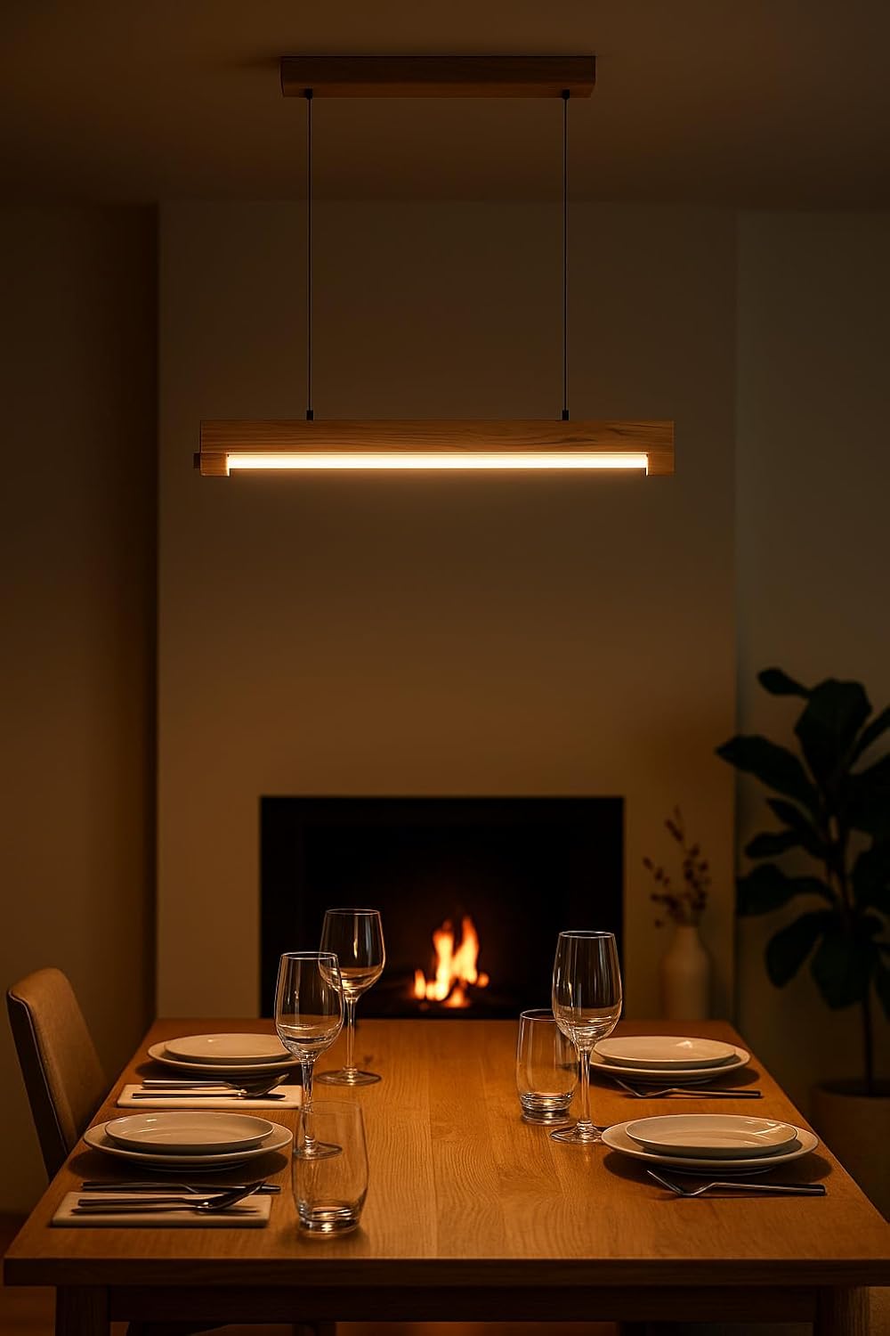 Artica Pine Wood Ceiling Lamp with LED Tube Light – Modern Wooden Ceiling Light Fixture for Home, Office & Kitchen Décor Warm White 20w