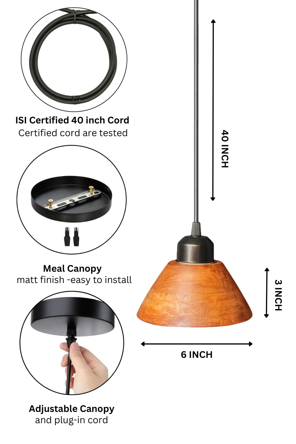 Vintage Modern Wooden Hanging Lights for Living Room, Bedroom, Home Decoration | Walnut Polish (Set of 3 Lights Chandelier)