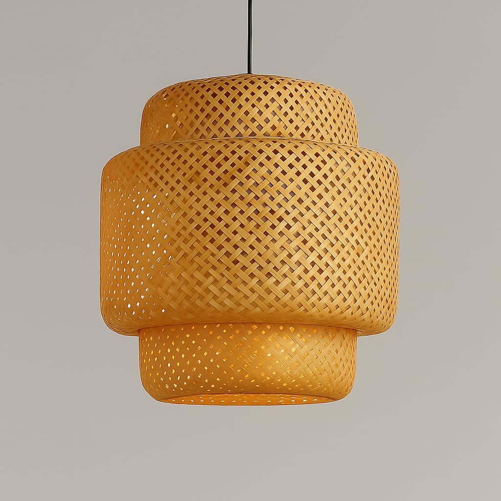 AKWAY Rattan Hanging lamp for Living Room | Bamboo Hanging Light for Bedroom | Cane Wicker Pendant lamp for Home Decoration (Bulb Not Included) (Bamboo Ceiling Lamp with Diffuser)