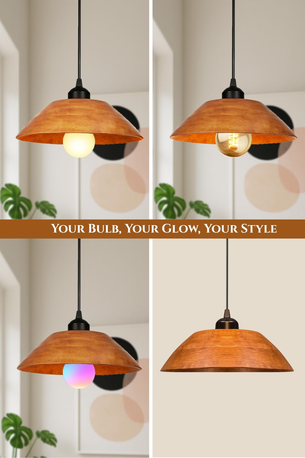 Wooden Hanging Lights for Living Room | Handcrafted Walnut Finish Ceiling Hanging Lamp | Adjustable Cord | Elegant Pendant Lights for Bedroom, Kitchen & Balcony Décor (LARGE-10 INCH)