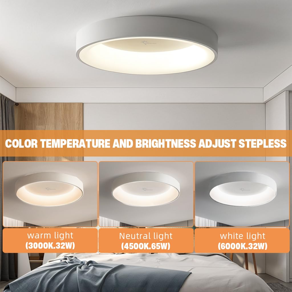 ELEPHANTBOAT® 32W-65W Modern LED Ceiling Light for 10-15 Square Meters, Adjustable 3-Color, 3000K-6000K with Remote, 15.75 Inch Dia Ceiling Light for Bedroom, Bathroom, Kitchen, Living Room