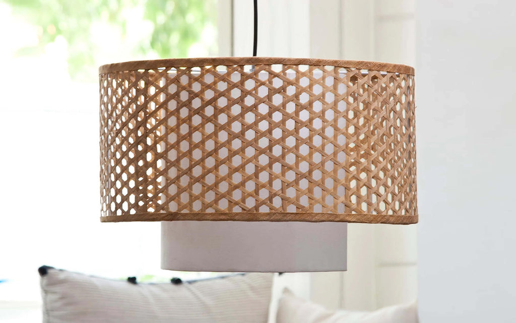 AKWAY Rattan Hanging lamp for Living Room | Bamboo Hanging Light for Bedroom | Cane Wicker Pendant lamp for Home Decoration (Bulb Not Included) (Bamboo Ceiling Lamp with Diffuser)