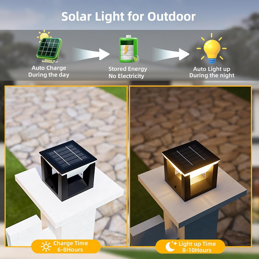 LITVERSE Abs Solar Post Pillar Light,10.5 cm Small Outdoor Waterproof Outdoor LED Post Cap Light for Garden,Patio,Deck & Pillar Decoration|2 Brightness Levels|Dusk to Dawn|Modern Design (1 Pack),Black