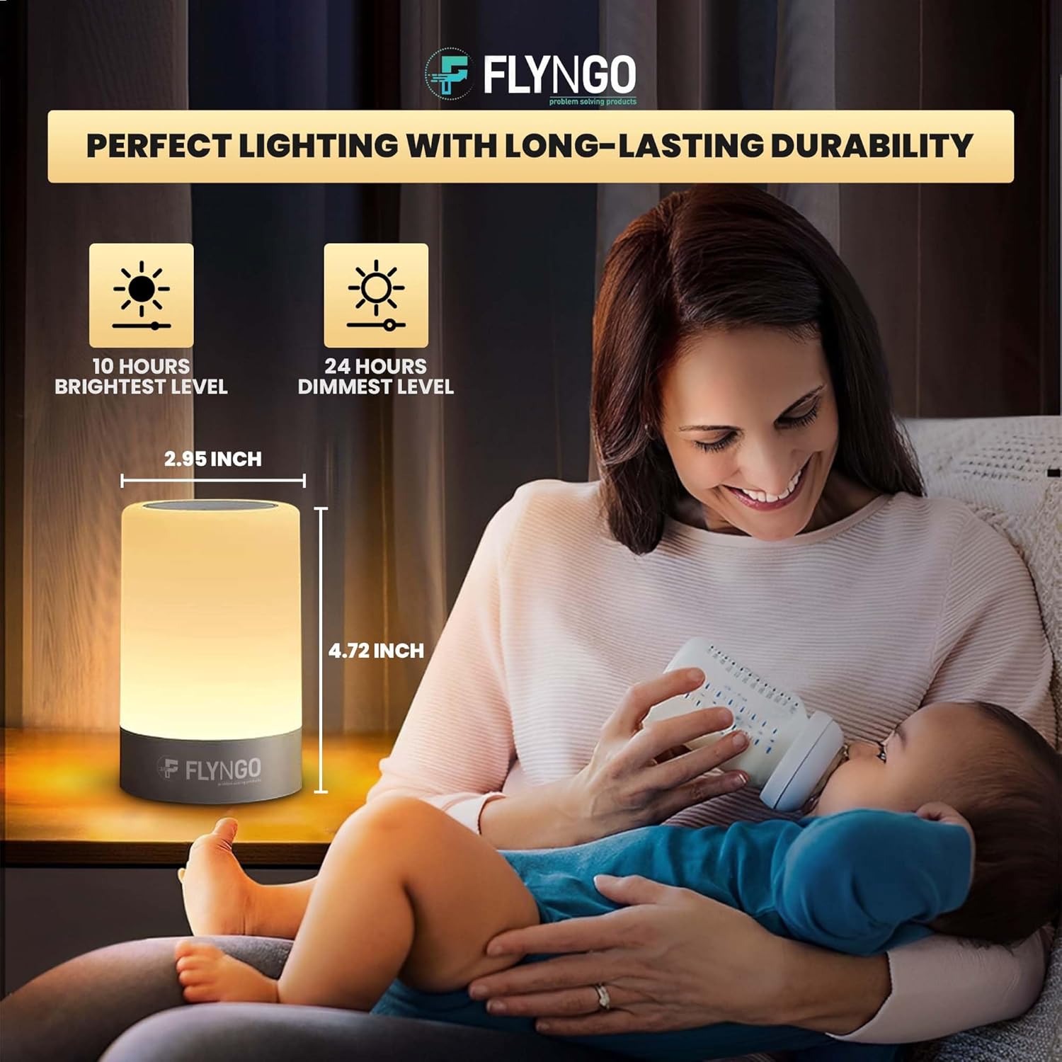 FLYNGO Touch Control LED Night Light Table Lamp for Bedroom, Living Room, and Study, with Adjustable Brightness, USB Rechargeable (A1)Plastic ,White