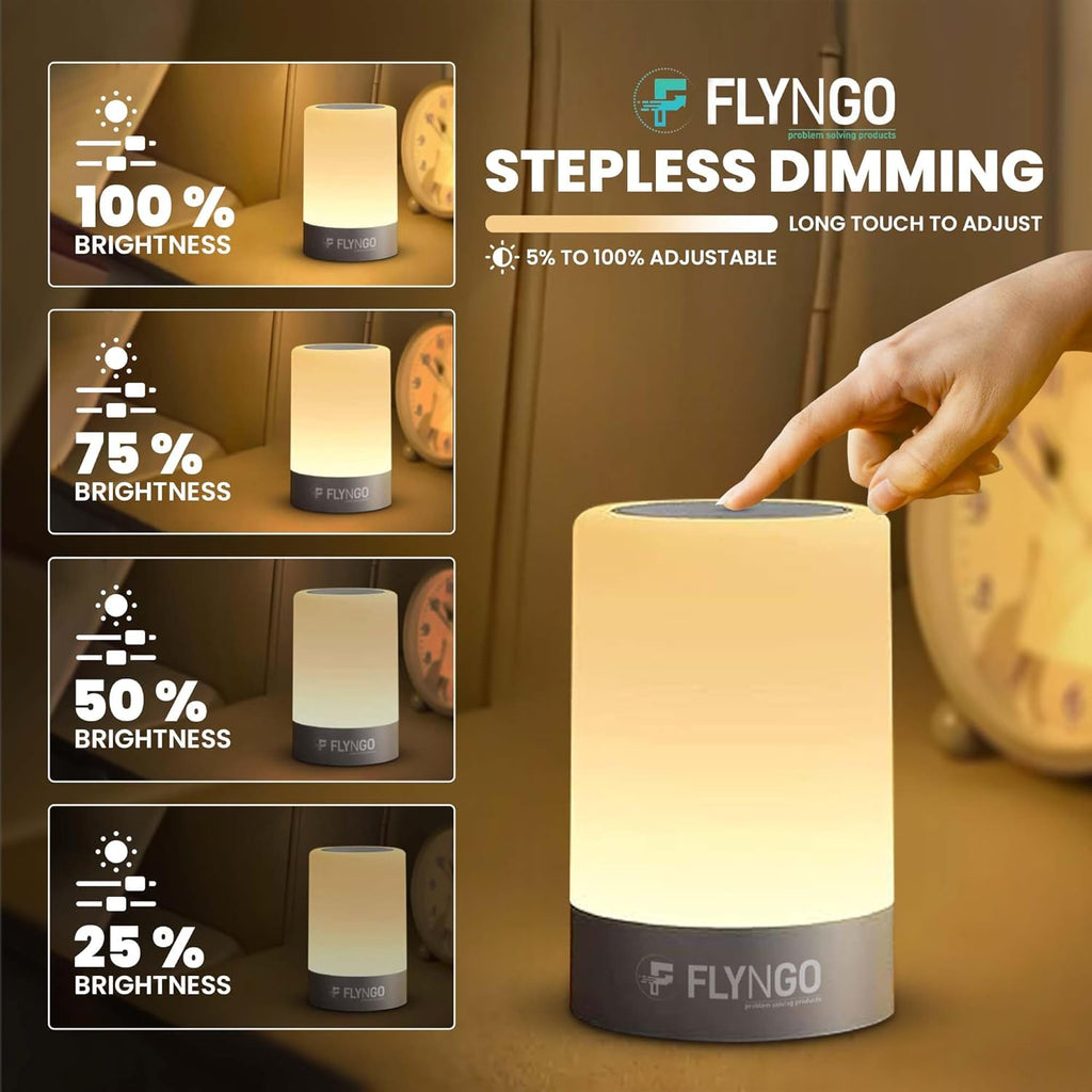 FLYNGO Touch Control LED Night Light Table Lamp for Bedroom, Living Room, and Study, with Adjustable Brightness, USB Rechargeable (A1)Plastic ,White