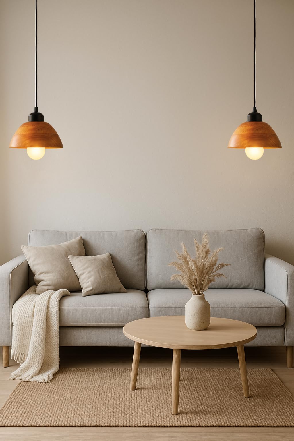 Wooden Hanging Pendant Lights Set of 2 for Bedroom | Modern Walnut Dome Hanging Lights for Living Room with Adjustable Cord | Pendant Lights for Kitchen Balcony