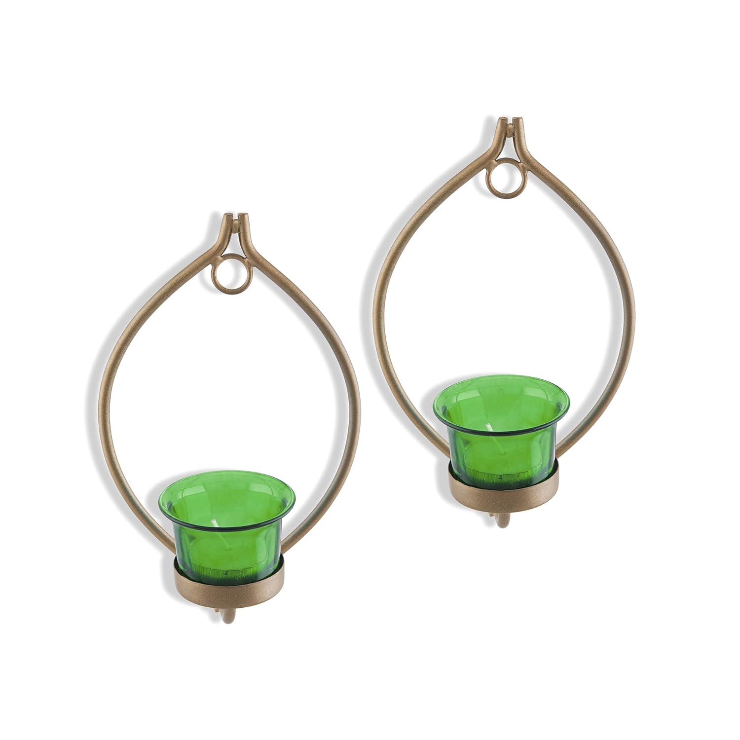 Homesake® Wall Candle Sconce Set of 2 Wrought Iron Candle Holder Hanging Wall Mounted Candle Sconces for Living Room Home Decor, Black with Glass and Free T-Light Candles (Eye Yellow Gold)