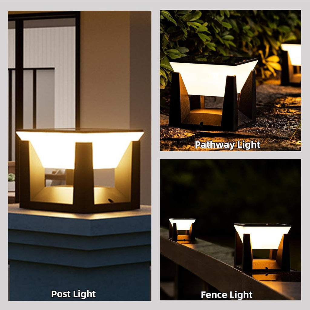 LITVERSE Abs Solar Post Pillar Light,10.5 cm Small Outdoor Waterproof Outdoor LED Post Cap Light for Garden,Patio,Deck & Pillar Decoration|2 Brightness Levels|Dusk to Dawn|Modern Design (1 Pack),Black