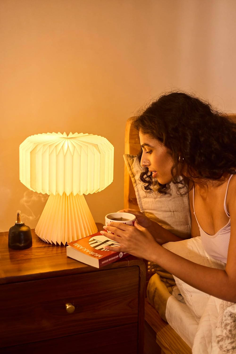 FIG Living Ori Table Lamp for Living Room Decoration, Bedroom, Study and Gifting | 32 cm Tall Origami Design Lampshade | Premium Laminated Paper - Dust and Water Resisant | Ambient Night Lamp