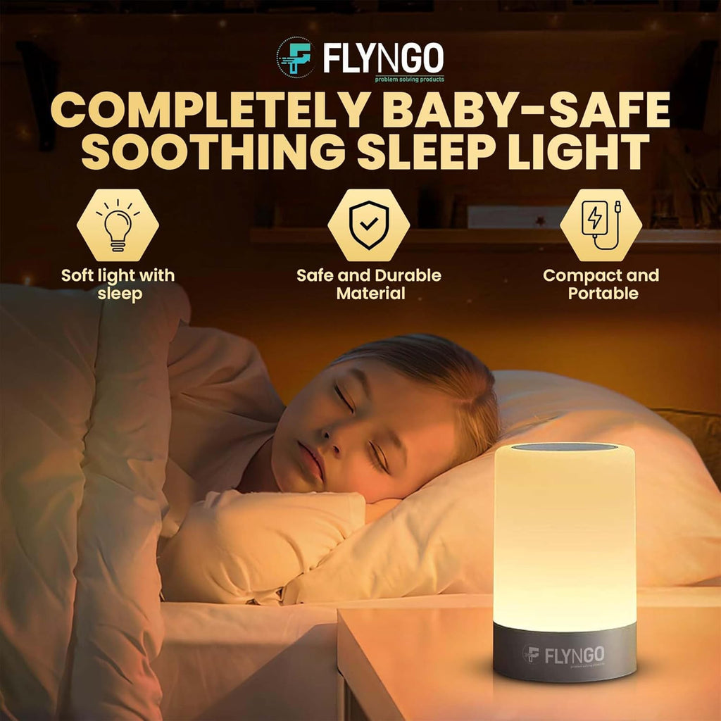 FLYNGO Touch Control LED Night Light Table Lamp for Bedroom, Living Room, and Study, with Adjustable Brightness, USB Rechargeable (A1)Plastic ,White