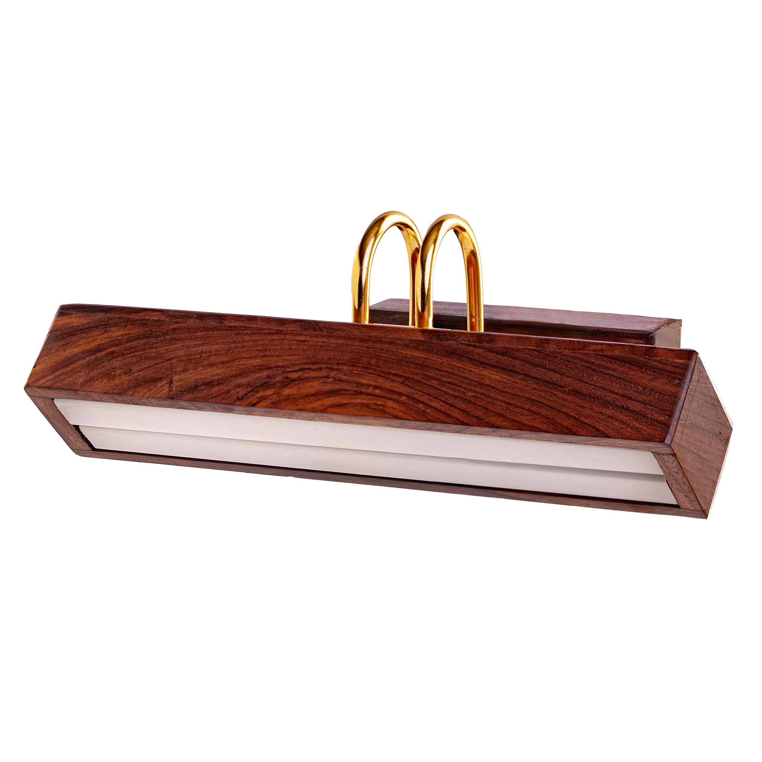 Green House Handmade Sheesham Wood Wall Light for Dressing Table/Mirror/Vanity/Bedroom/Bathroom/Living Room with 10W in-Built Tri-Colour LED/9 inches Wide/Gold Plated Brass Bands/Rivets/Moving Set