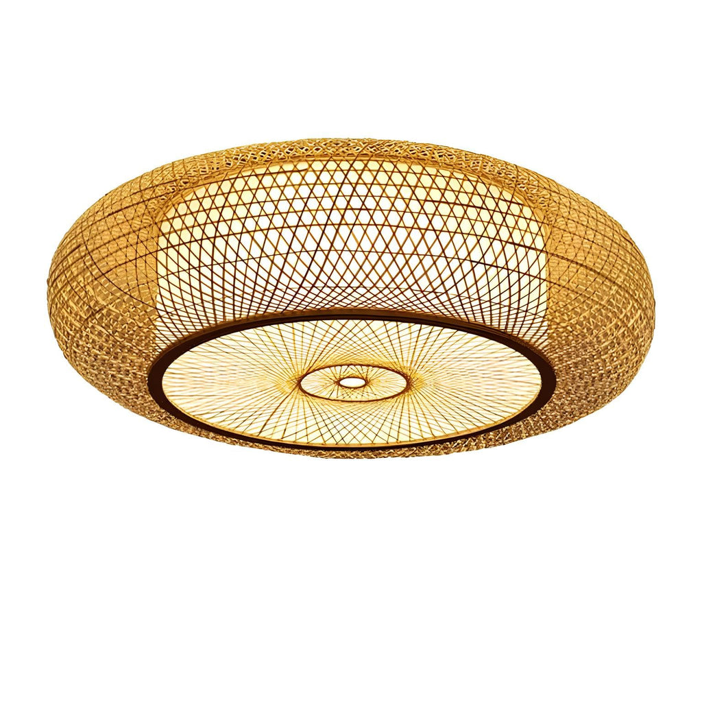 AKWAY Rattan Hanging lamp for Living Room | Bamboo Hanging Light for Bedroom | Cane Wicker Pendant lamp for Home Decoration (Bulb Not Included) (Bamboo Ceiling Lamp with Diffuser)