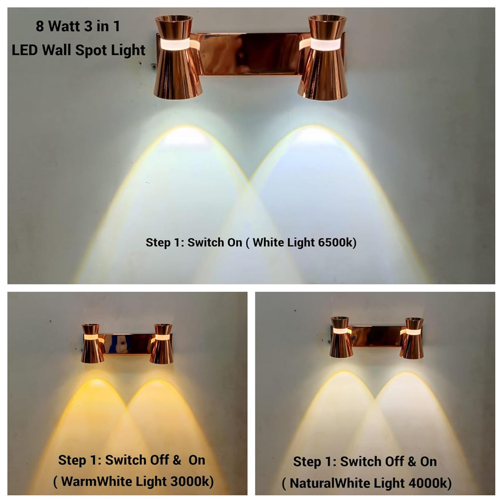 FILLISKA® 3 in 1 Double Wall spot/Picture/Display/Mirror Light with Adjustable Head and Colour Changing Function (RoseGold-397)